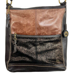 The SAK brown and metallic copper coated leather minimalist purse bag